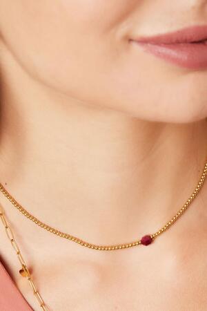 Renkli taşlı kolye Pink & Gold Stainless Steel h5 Resim3